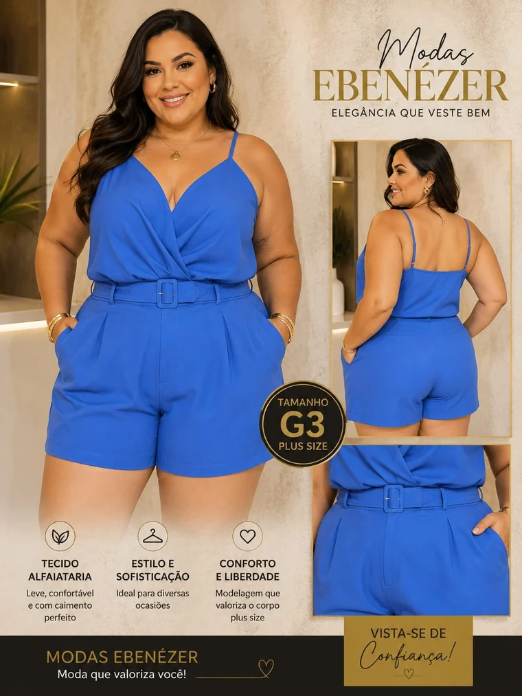 Conjunto plus size azul tamanho G3 da Modas Ebenézer