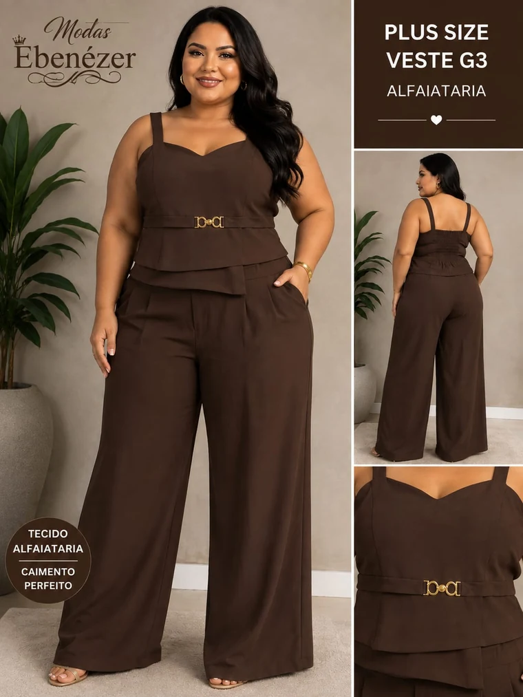 Conjunto plus size marrom tamanho G3 da Modas Ebenézer