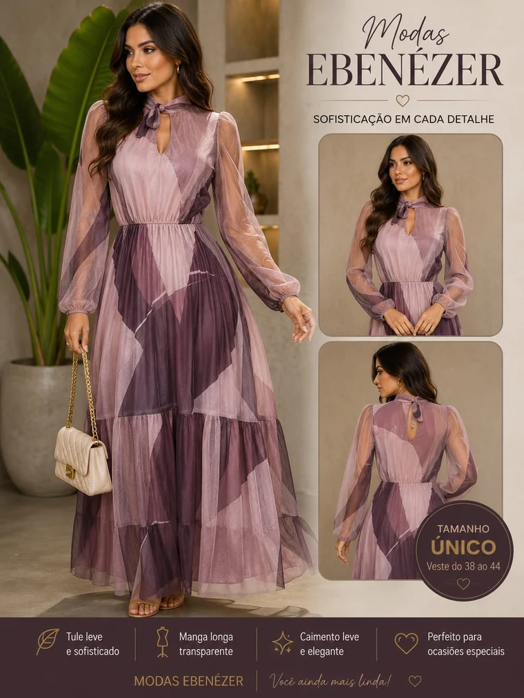 Vestido midi lilás feminino da Modas Ebenézer